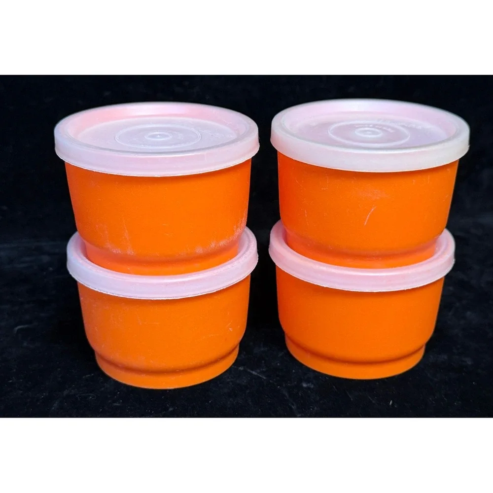 Vintage Tupperware: Orange Midgets 2oz Containers with Lids, Set of 4, 1229 297